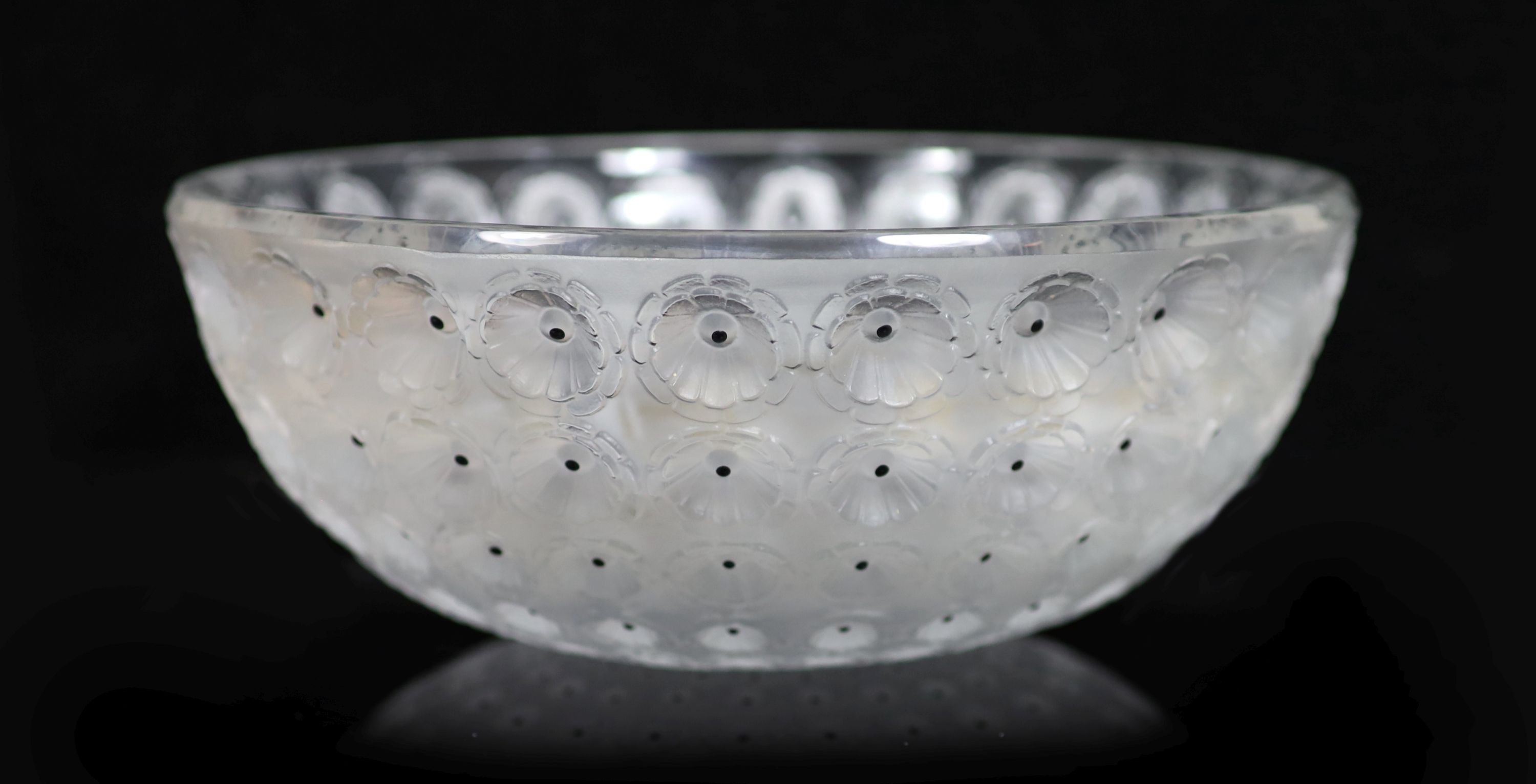 A Lalique 'Nemours' pattern bowl, designed in 1929, post war, 25.5 cm diameter